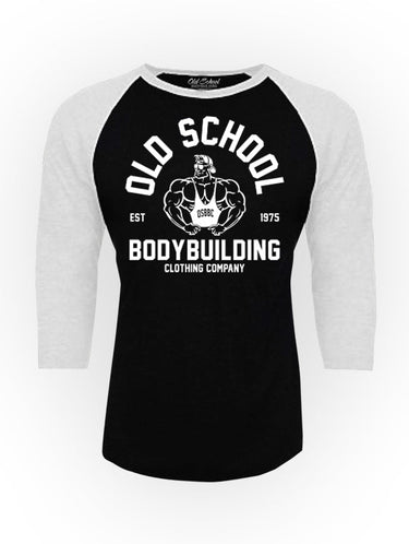 3/4 Sleeve "Mono Golds" Black & White Baseball Tee - Old School Bodybuilding Clothing Co.