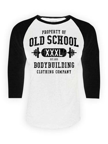 3/4 Sleeve "Vintage Property" Baseball Tee - Old School Bodybuilding Clothing Co.