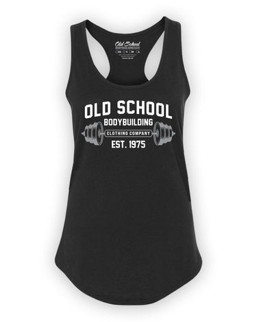 Ladies "Barbell" Black Racerback Tank - Old School Bodybuilding Clothing Co.