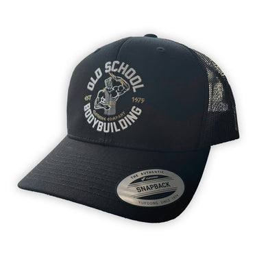 Olympia 2025 "Emblem" Black Trucker Hat - Old School Bodybuilding Clothing Co.