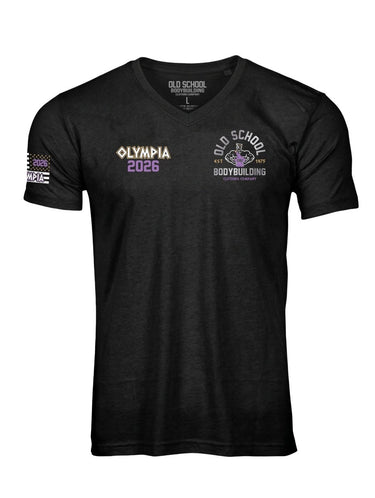 Olympia 2026 Black 60/40 V Neck Tee Shirt - Old School Bodybuilding Clothing Co.