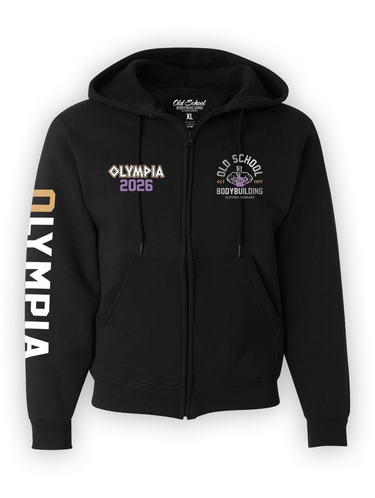 Olympia 2026 Black Zip Hoodie - Old School Bodybuilding Clothing Co.