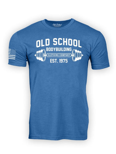 OS "Barbell" Cool Blue 60/40 Tee Shirt - Old School Bodybuilding Clothing Co.
