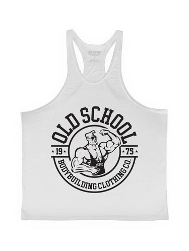 OS Stringer “1975 Circle” White - Old School Bodybuilding Clothing Co.
