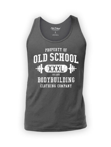OS Tank Top "Vintage Golds" White on Charcoal Grey - Old School Bodybuilding Clothing Co.