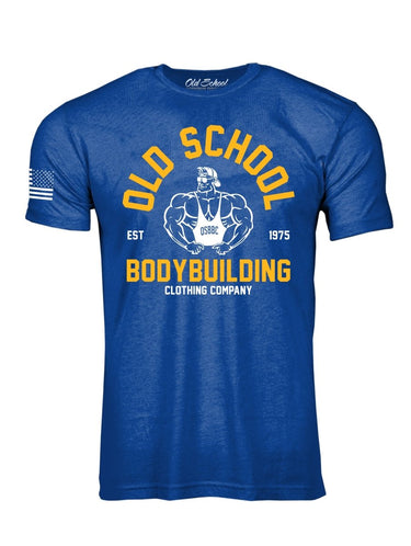 OS "Vintage Gold's" Heather Royal 60/40 Tee Shirt - Old School Bodybuilding Clothing Co.
