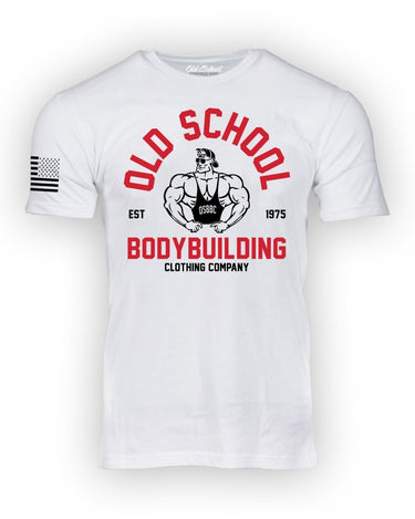 OS "Vintage Gold's" Heather White 60/40 Tee Shirt - Old School Bodybuilding Clothing Co.