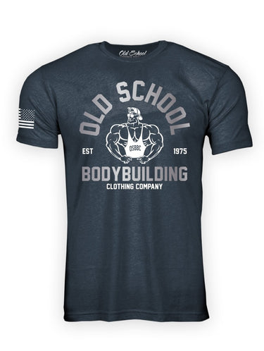OS "Vintage Gold's" Navy Heather 60/40 Tee Shirt - Old School Bodybuilding Clothing Co.