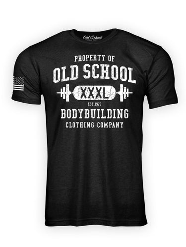 OS "Vintage Property" Black Heather 60/40 Tee Shirt - Old School Bodybuilding Clothing Co.