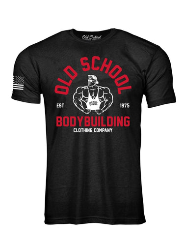 Vintage Gold Red and White on Black 60/40 Tee Shirt - Old School Bodybuilding Clothing Co.