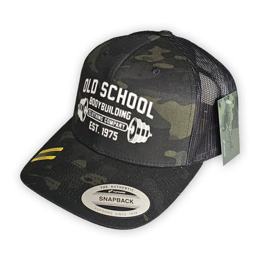 YP Black Multi Cam "Barbell" Trucker Hat - Old School Bodybuilding Clothing Co.