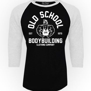 3/4 Sleeve "Mono Golds" Black & White Baseball Tee - Old School Bodybuilding Clothing Co.