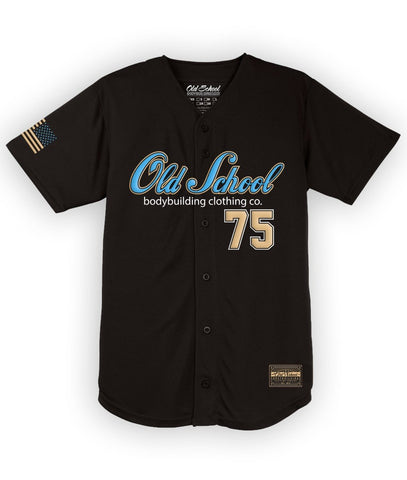 Baseball Jersey Metallic Blue and Gold - Old School Bodybuilding Clothing Co.