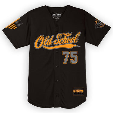 Baseball Jersey Metallic Orange & Charcoal on Black - Old School Bodybuilding Clothing Co.