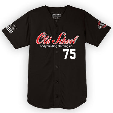 Baseball Jersey Red and White on Black - Old School Bodybuilding Clothing Co.