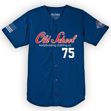Baseball Jersey Red and White on Royal Blue - Old School Bodybuilding Clothing Co.
