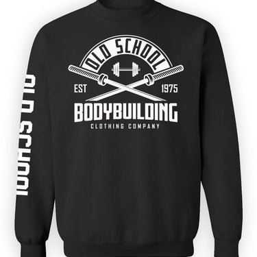 "Cross Barbell" Black Crew Neck Sweatshirt - Old School Bodybuilding Clothing Co.