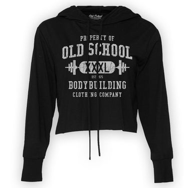 Ladies Black & Flesh Crop Hoodies - Old School Bodybuilding Clothing Co.