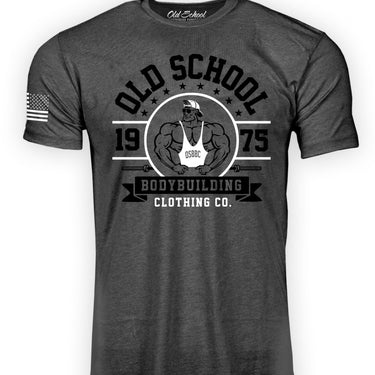 OS "1975 Barbell" Charcoal Heather 60/40 Tee Shirt - Old School Bodybuilding Clothing Co.