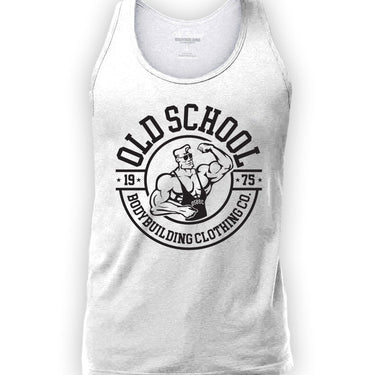 OS "1975 Circle" Tank Top (White & Red) - Old School Bodybuilding Clothing Co.