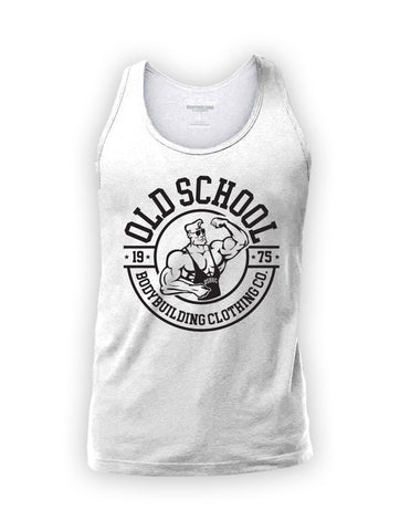 OS "1975 Circle" Tank Top (White & Red) - Old School Bodybuilding Clothing Co.