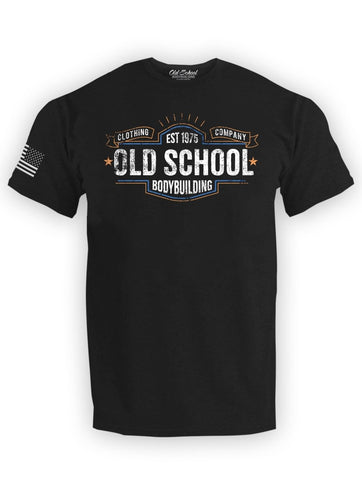 OS "Banner" Vintage Black Tee Shirt - Old School Bodybuilding Clothing Co.
