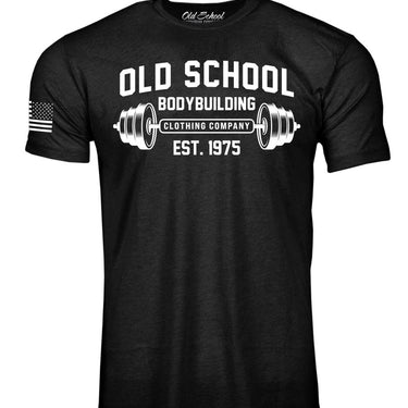 OS "Barbell" Black Heather 60/40 Tee Shirt - Old School Bodybuilding Clothing Co.