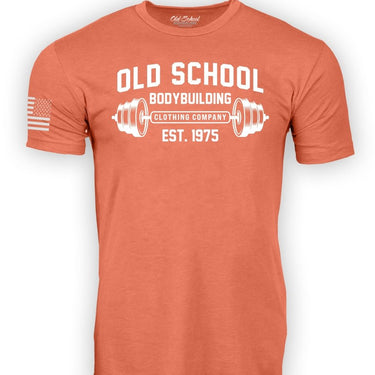 OS "Barbell" Redwood Heather 60/40 Tee Shirt - Old School Bodybuilding Clothing Co.