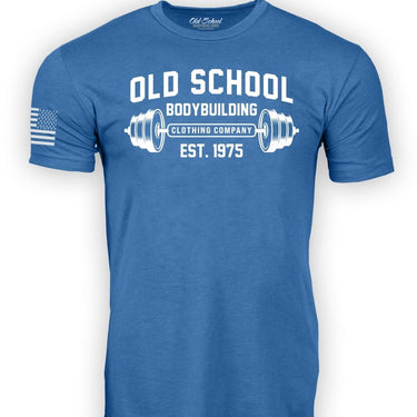 OS "Barbell" Royal Heather 60/40 Tee Shirt - Old School Bodybuilding Clothing Co.