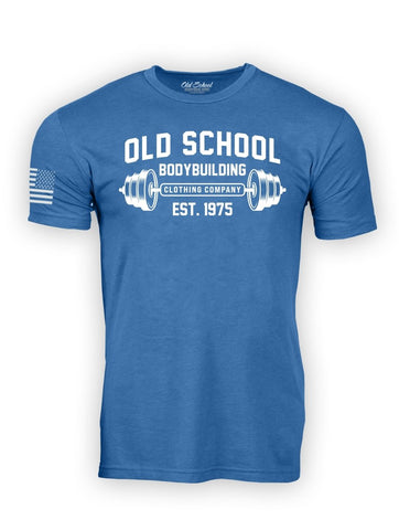 OS "Barbell" Royal Heather 60/40 Tee Shirt - Old School Bodybuilding Clothing Co.