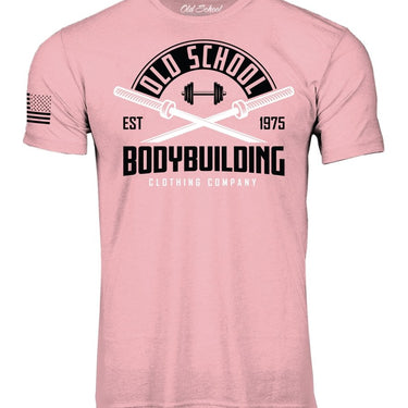 OS "Crossed Barbell" Light Pink 60/40 Tee Shirt - Old School Bodybuilding Clothing Co.