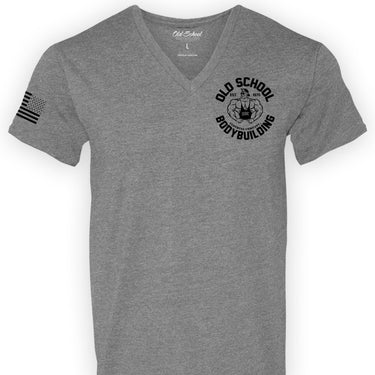 OS "Emblem & If You Hate Math" Dark Heather V - Neck 60/40 Tee Shirt - Old School Bodybuilding Clothing Co.