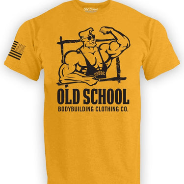OS "Frame" Antique Gold Tee Shirt - Old School Bodybuilding Clothing Co.