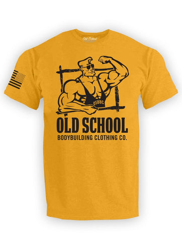 OS "Frame" Antique Gold Tee Shirt - Old School Bodybuilding Clothing Co.