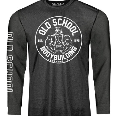 OS "Mono Circle" Charcoal Long Sleeve 60/40 Tee - Old School Bodybuilding Clothing Co.