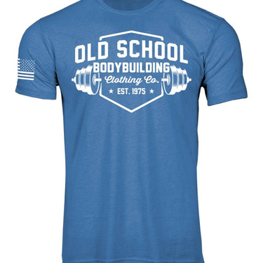 OS "Mono Shield" Cool Blue 60/40 Tee Shirt - Old School Bodybuilding Clothing Co.