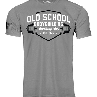 OS "Shield" Dark Heather Grey 60/40 Tee Shirt - Old School Bodybuilding Clothing Co.