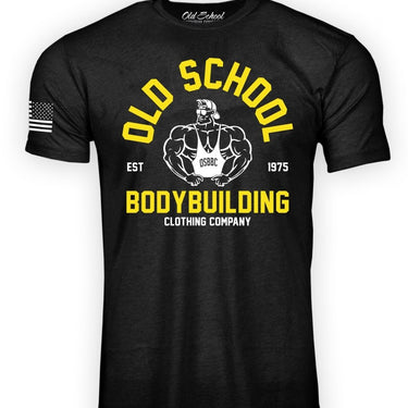 OS "Vintage Gold's" Heather Black 60/40 Tee Shirt - Old School Bodybuilding Clothing Co.
