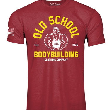 OS "Vintage Gold's" Heather Cardinal Red 60/40 Tee Shirt - Old School Bodybuilding Clothing Co.