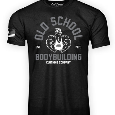 OS "Vintage Gold's" Heather Gray Black 60/40 Tee Shirt - Old School Bodybuilding Clothing Co.