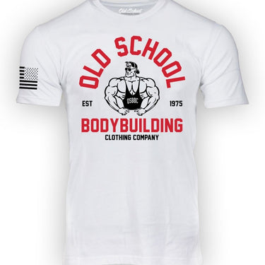 OS "Vintage Gold's" Heather White 60/40 Tee Shirt - Old School Bodybuilding Clothing Co.