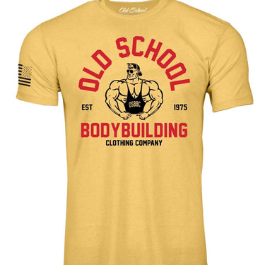 OS "Vintage Gold's" Heather Yellow 60/40 Tee Shirt - Old School Bodybuilding Clothing Co.