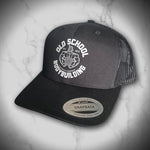 YP "Emblem" Grey & White on Black Trucker Hat - Old School Bodybuilding Clothing Co.