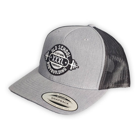 YP Gray & Black Embroidered "Emblem" Trucker Hat - Old School Bodybuilding Clothing Co.